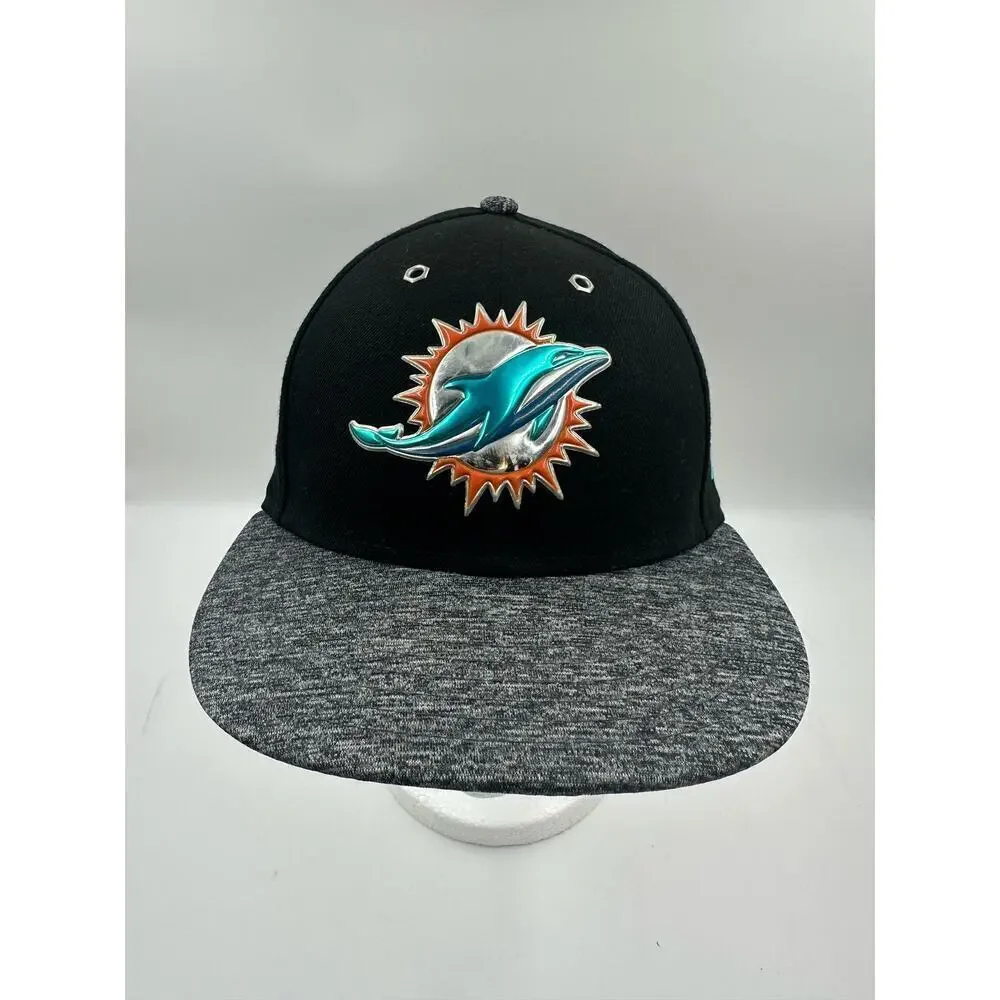 Miami Dolphins Fitted Hat Cap - Size 7 1/8 - New Era 59Fifty - Black Blue Grey